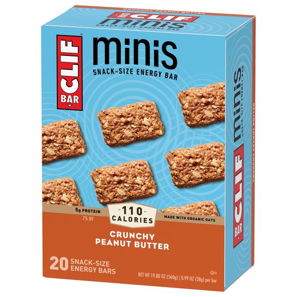 CLIF BARS - Mini Energy Bars - Crunchy Peanut Butter -Made with Organic Oats - Plant Based Food - Vegetarian - Kosher (0.99 Ounce Snack Bars, 20 Count)