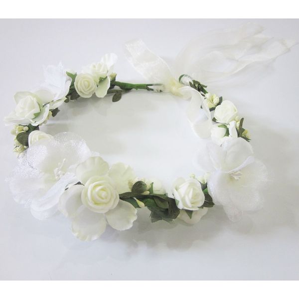 Bridal Flower Garland Artfen Headband Flower Crown Hair Wreath Halo Adjustable Ribbon Wedding Festivals White