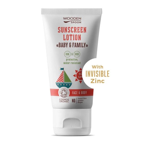 Wooden Spoon Face and Body Sun Lotion SPF50 for Babies and Adults 150 ml Invisible Zinc