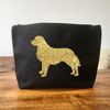 Golden Retriever Make Up Bag, Black Canvas Pouch