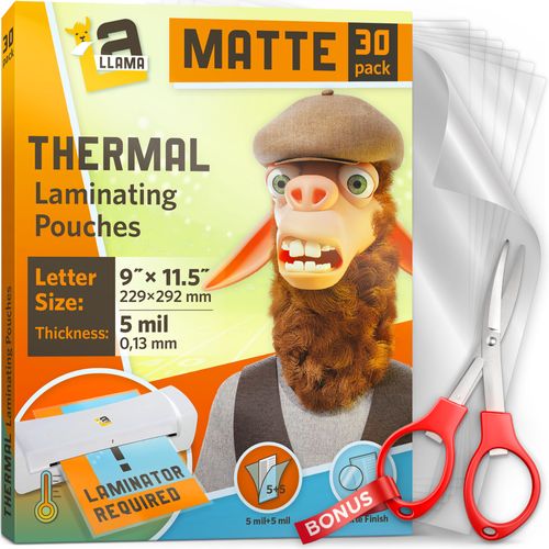 Matte Thermal Laminating Pouches, Matte Finish, 9 x 11.5 Inches, 5 Mil Thickness, 30 Pack, Fitted for Letter Size Laminating Sheets 8.5 x 11