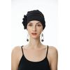 ZLYC Women's Beanie Hat with Flowers Elastic Chemo Hat, flowers black, Einheitsgröße