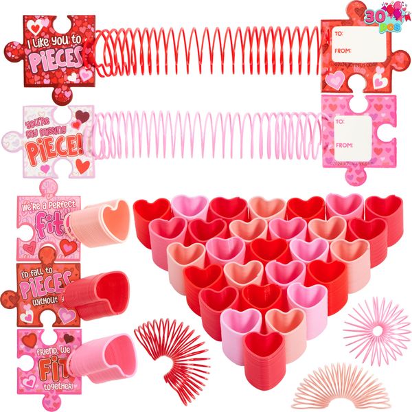 JOYIN 30 Packs Valentine’s Day Party Favors, Multi-Color Heart Coil Springs Toys, Stress Relief Fidget Toys for Kids Classroom Exchange, School Prize and Goodie Bag Stuffers