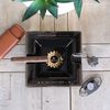 CASE ELEGANCE Klaro Square Medium Sized Black and Gold Inlay Ceramic Ashtray for Two Cigars