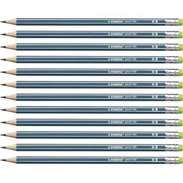 Hexagonal Graphite Pencil with Eraser - STABILO pencil 160 - Pack of 12 - Petrol - HB