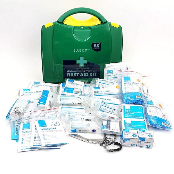 Medium Home and Workplace First Aid Kit - BS 8599-1:2019 Compliant with wall bracket