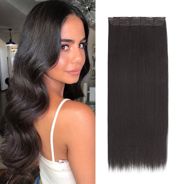 26 Inch One Piece 5 Clips Matte Material Hair Extension Straight Clip In Hairpiece Synthetic For Women Beauty, Natural Black