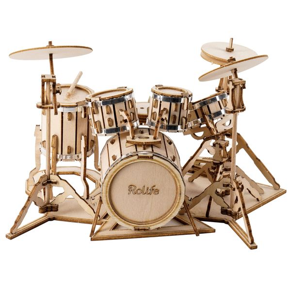 Rolife 3D Wooden Puzzles Drum kit Craft Model Kits for Adults to Build Musical Instruments Birthday Gift for Family and Friends 246 Pieces, Drum kit