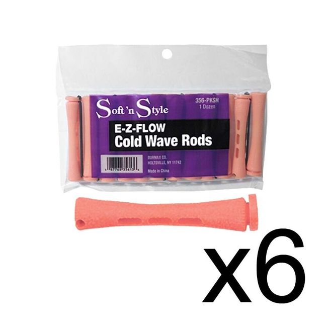 ST-356-PKSHx12 BEAUTY SALON EZ COLD WAVE HAIR PERM RODS - 6 PK 1 DOZ PINK SHORT