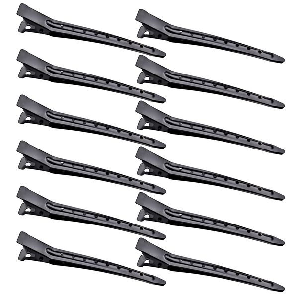 50pcs 3.5 Inches Metal Duck Bill Alligator Hair Clips Black Curl Clips Metal Hair Styling Sectioning Roller Clips with Holes for Salon and Women Girls Accessories