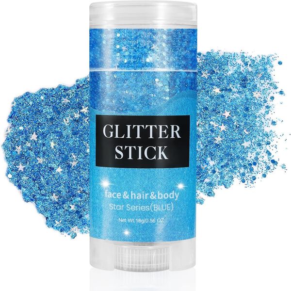 Go Ho Blue Body Glitter Stick,Rave Festival Glitter Makeup,Rotating Mermaid Face Glitter Stick,Holographic Glitter for Face/Body/Hair/Eye,Sparkling Face Glitter Makeup Body Glitter for Women