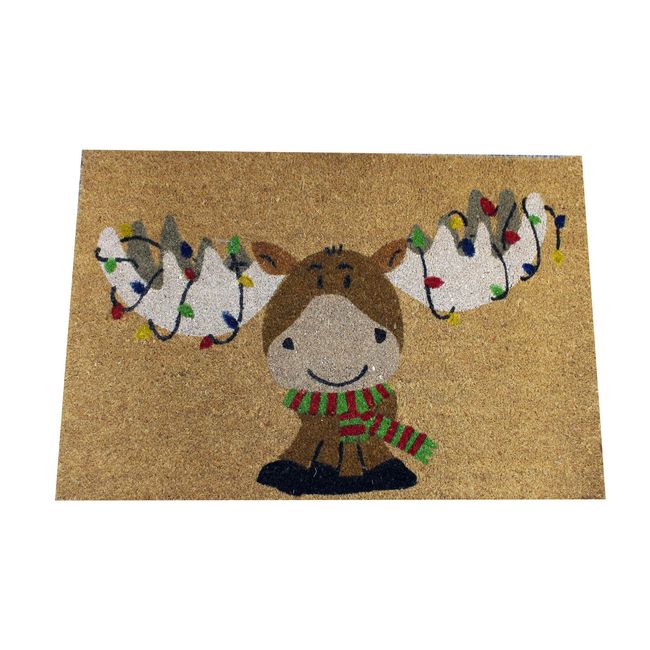 Christmas Reindeer Ornament Outdoor Door Mat 36x24 inches Beige