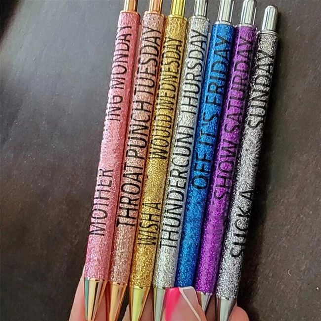 BAD WORD pens, sarcastic pens, vulgar glitter pens