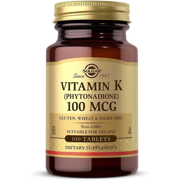 Solgar Vitamin K 100 mcg 100 Peel Formations Normal Clotting Non-GMO Vegan Gluten Free Dairy Free Kosher 100 Servings