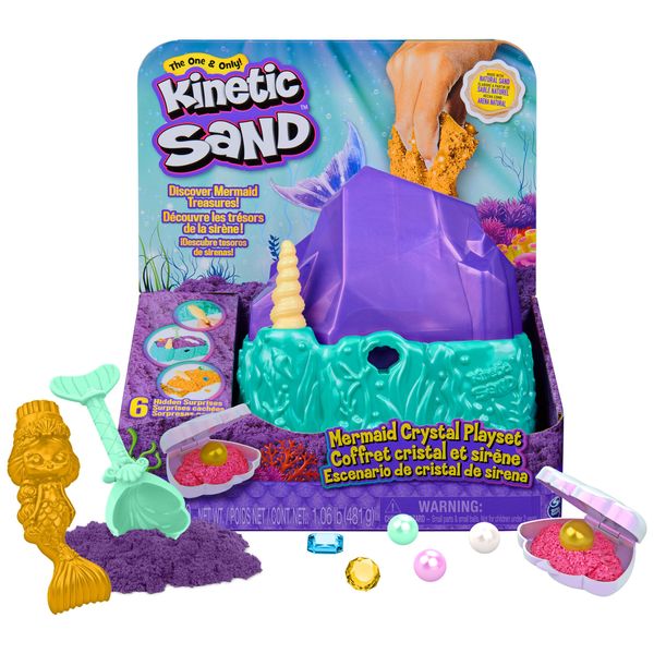 Kinetic Sand, Mermaid Crystal Playset, Over 1lb of Play Sand, Gold Shimmer Sand, Storage and Tools, Easter Basket Stuffers & Sensory Toys for Ages 3+