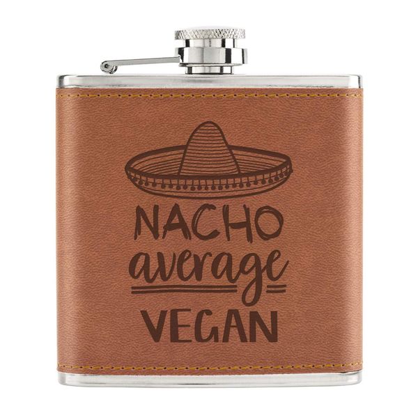 Nacho Average Vegan 6oz PU Leather Hip Flask Tan