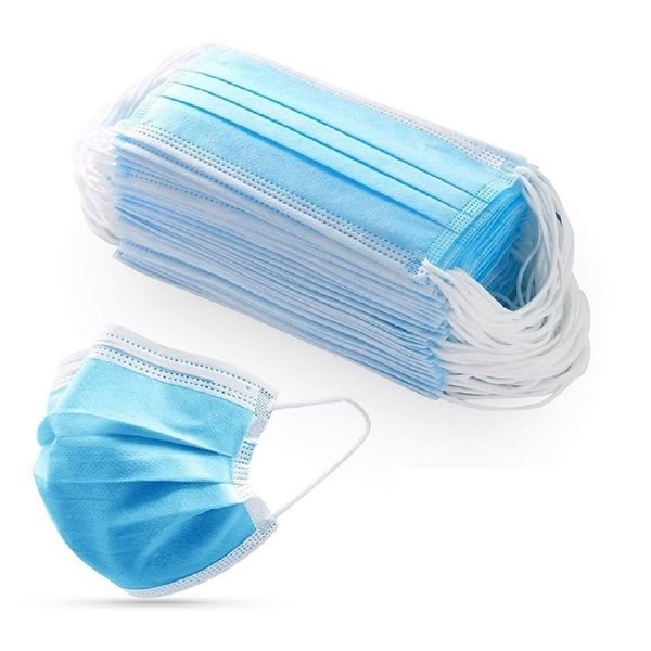 Surgical Mask 50 Blue BFE 98% 3D 3 Layer Pleated Structure Non-Woven Disposable Blue 50 Regular Size (100)