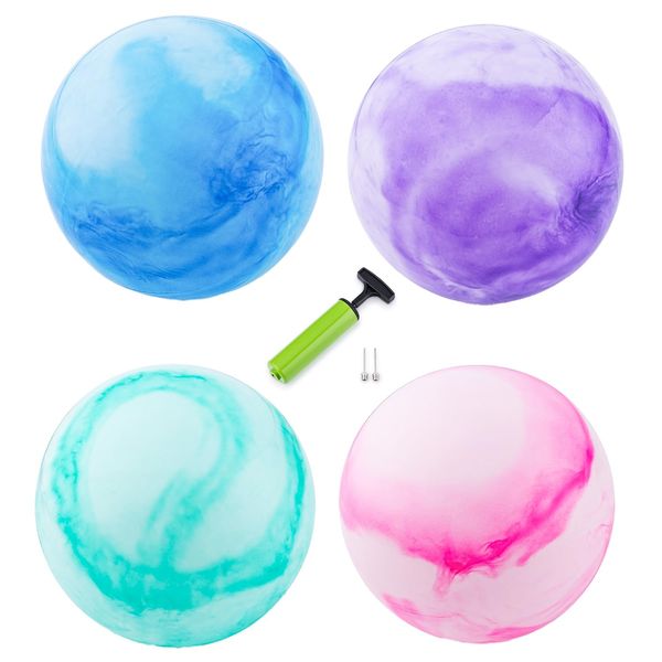 New Bounce Bouncing Ball for Kids - Set of 4 Marbleized Bouncy Balls Plus Pump & 2 pins, Inflatable Sensory Balls, for Children and Pets - 8.5" Game Ball