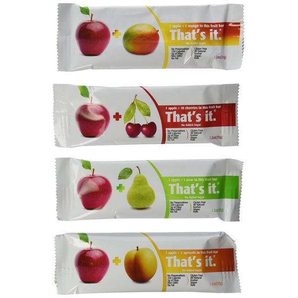 That's It Natural Fruit Bars Variety Pack, Apple+Mango, Apple+Pear, Apple+Cherry & Apple+Apricot, 1.2 Ounce (Pack of 12)