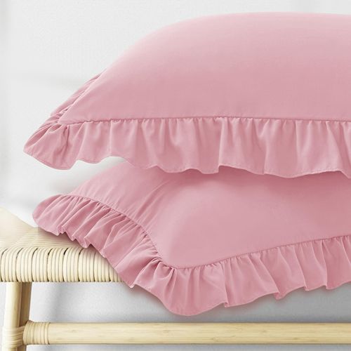 KKJIAF King Size Pillow Cases Set of 2, Light Pink, Polyester, Envelope Closure, 20" x 36", Ruffled, Fade Resistant