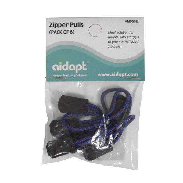 Aidapt Set of 6 Easier to Grasp Zipper Pulls for use with Coats, Jackets, Tents, Rucksacks