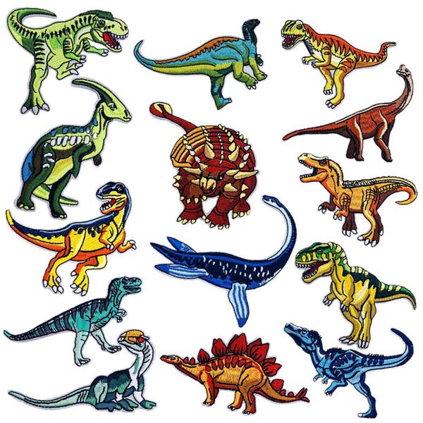 Wdlife Iron Embroidery Patch, Dinosaur Applique Patch, DIY Decoration, Fashionable, Cute Decoration, Patch, Repair, Dinosaur Motif, Kindergarten, Nursery School, Celebration, Gift, Clothing, Yukata, Gloves, Notebook, Various Large and Small Sizes, Set of 