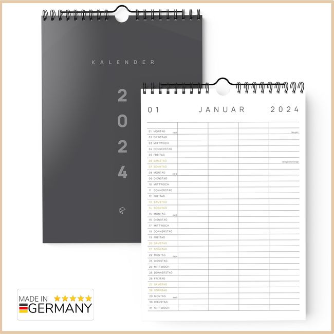 UNITURE® - Familienkalender 2024 Wandkalender [klimaneutral] DIN A4 Familienplaner mit 4 Spalten zum Aufhängen - Kalender 2024 Familienplaner 21x29,7cm