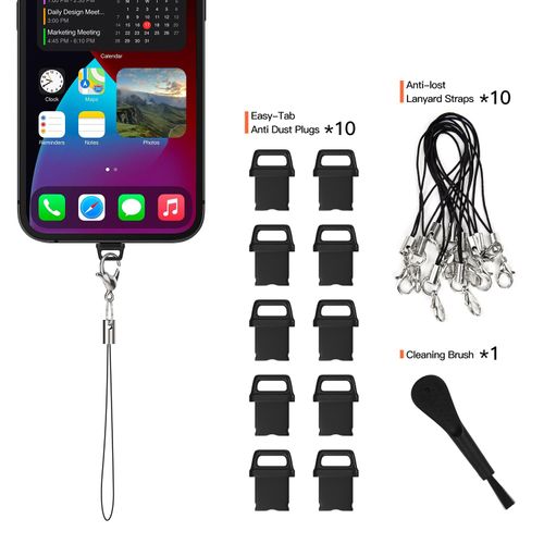 10X iPhone 14 Anti Dust Plug, iPhone Lightning Charging Port Dust Cover for iPhone 14 Pro Max, 13 Pro Max, 12 Pro Max, 11 Pro, X, XS, XR, 8, 7 iPad AirPods with Easy Grip Tab, Lanyard & Cleaning Brush
