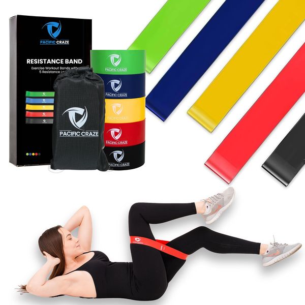 Pacific Craze Pro Resistance Bands for Working Out Women Workout Exercise Bands for Men Body Stretching Home Gym Training, Physical Therapy, Set of 5 Durable Strength Bands