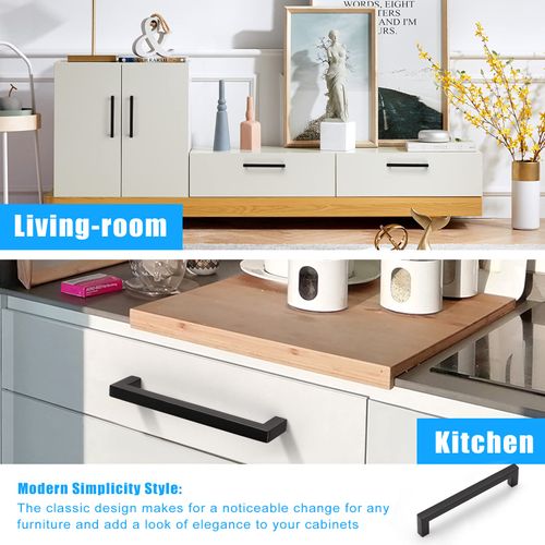 KNOBWELL 10 Pack 6-1/4" Matte Black Stainless Steel Kitchen Cabinet Handles, Cabinet Pulls Square T Bar Cupboard Door Handles, 6-1/4" Hole Spacing, Bathroom Vanity Handles