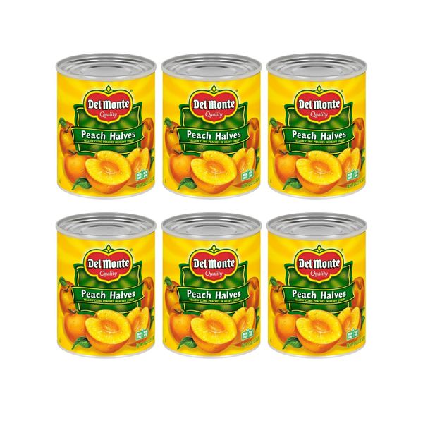 Del Monte MONTE Yellow Cling Peach Halves in Heavy Syrup, Canned Fruit, 29 oz Can 1.81 Pound (Pack of 6)