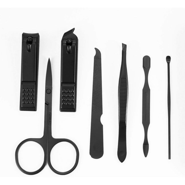 Manicure Pedicure Set | Nail Clippers | Scissors | Tweezers | Ear-pick | Black Stainless steel Men Women Travel Size Nail Grooming Tool Kit Blue