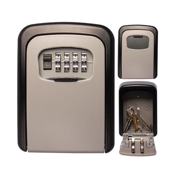 TSS Medium Size Wall Mounted Key Safe 4 Wheel Combination Key Lock Box Outdoor Key Box Wall Mounted