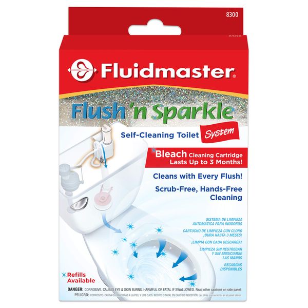 Fluidmaster 8300 Flush 'n Sparkle Automatic Toilet Bowl Cleaning System with Bleach Cartridge, 1 Count (Pack of 1) ( Packaging May Vary)
