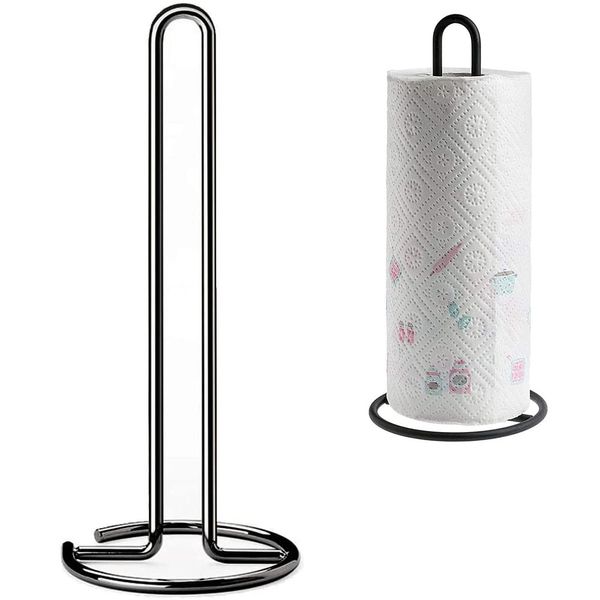 Schwarz Stehender Papierhalter, Küchenrollenhalter, Küchenrollenständer, Rollenhalter, Metall Vertikal Freistehend Praktischer Papierhalter für Küche, Bad, Restaurant, Café, Bar