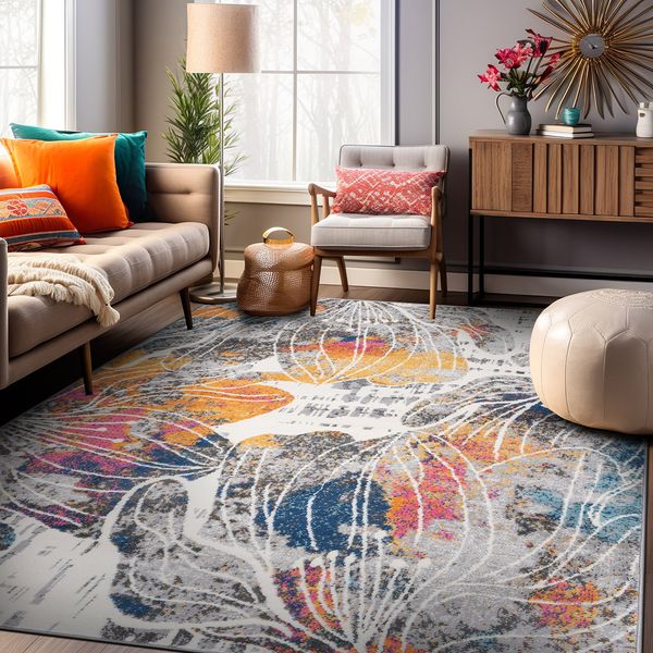 Rugshop Living Room Rugs Large Floral Distressed Stain Resistant Soft Rugs 8x10