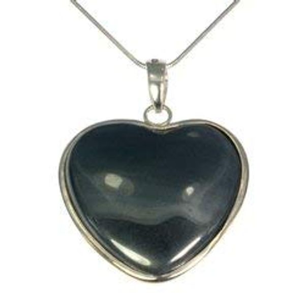 CrystalAge Hematite Silver Rim Heart Pendant