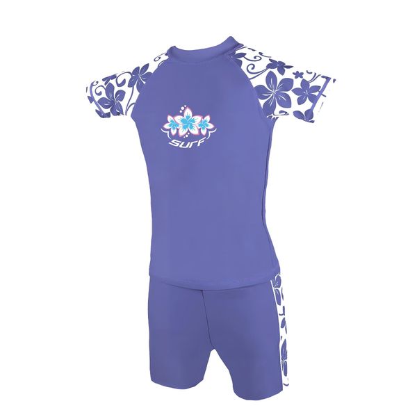 Kidz Swimmers Girls UV Sun Protection Rash Vest and Swim Shorts UPF 50+ Very Peri Purple (13-14 Years)