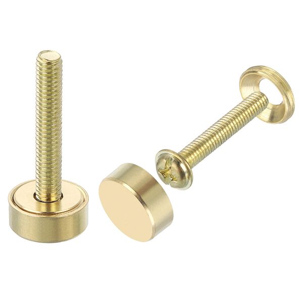 sourcing map 16Pcs Brass Decorative Screws with Caps, 12 mm Mirror Screws Cap Cover Nails Fasteners for Decorative Mirror Furniture, Gold