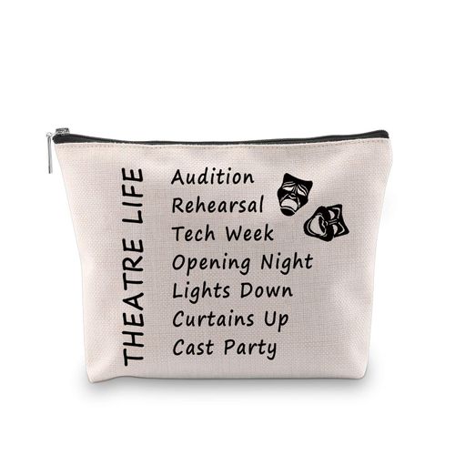 PXTIDY Theatre Life Makeup Bag Drama Theater Gifts Comedy Tragedy Mask Theatre Drama Makeup Bag Drama Actor Actress Gifts Cosmetic Pouch Broadway Musical Drama Teacher Graduates Gift (Beige)