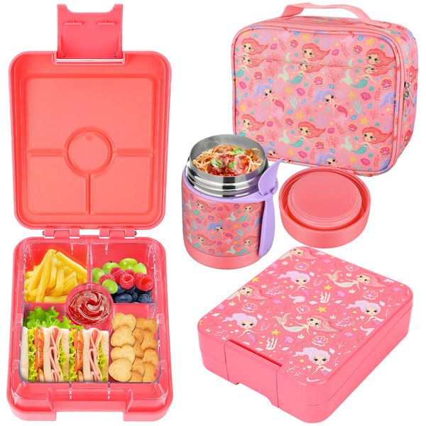 Children's Lunch Box with Compartments, Lunch Box Children's Set with 300 ml Thermal Container for Food, Leak-Proof Bento Box Children, Insulated Lunch Bag, Lunch Box for Children, School, Excursions,