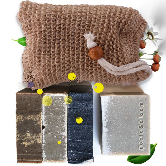 Mens Soap Bars Organic Soap Set - Mens Bar Soap - 4 Natural Bar with Sisal Exfoliating Soap Bag, Handmade Soap Herbal Raw Soap Pack, Exfoliating Natural Soap for Men, Moisturizing Scented Bath Soap