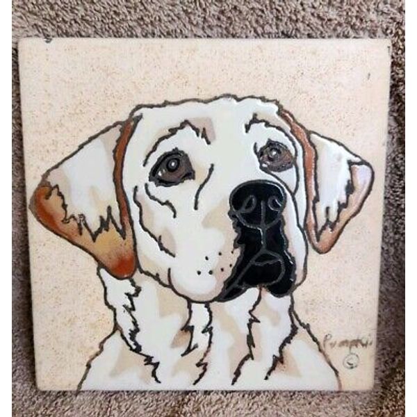 Yellow Labrador Golden Retriever Dog Tile Trivet Wall Art Pumpkin Pet Square 6"