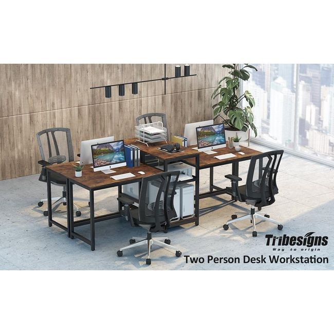 Extra Long Computer Desk 2 Person Workstation w/ Storage Shelves
