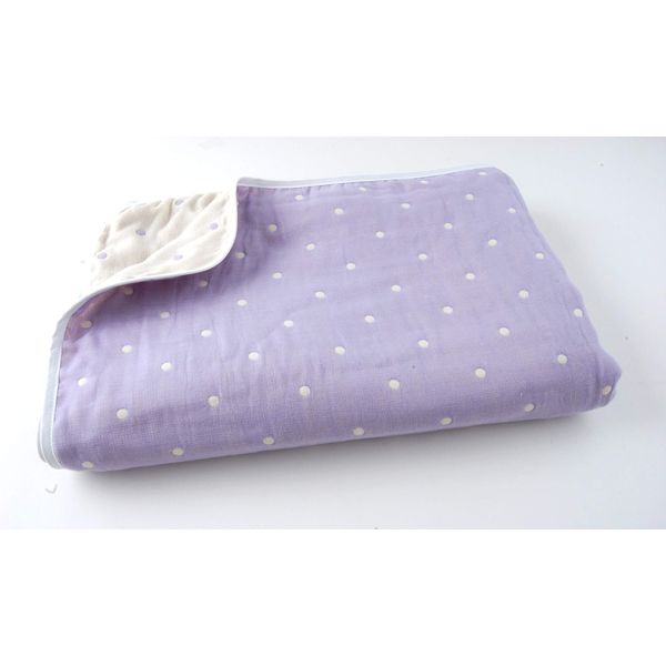 Toka Woolen Fluffy Soft 6-ply Gauze Blanket (Purple Polka Dots), Made in Japan, Single Size, Jacquard Weave, 100% Organic Cotton