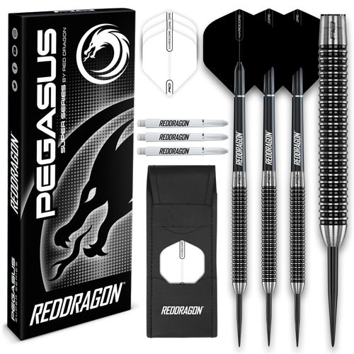 RED DRAGON Pegasus 24 Gram Professional Tungsten Steeltip Darts Set with Flights, Stems (Shafts) and Wallet