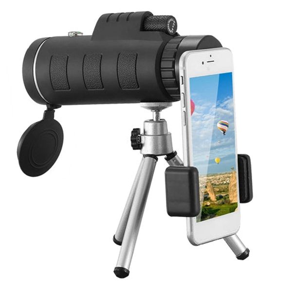 40x40 HD Optical Monocular Telescope w/ FMC Lens Low Light Vision Scope Phone Holder Tripod Compass For Bird Watching Hunting Camping Hiking Sport Eve - Black