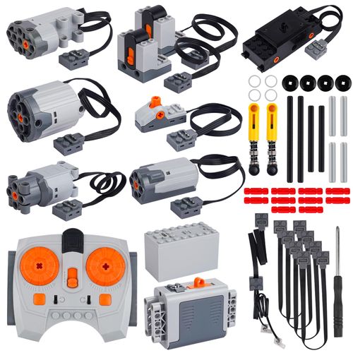 40pcs Power Function Motor Set for Lego Technic - Unleash Your Creativity with M, L, XL, and Servo Motors, Train Motor, Remote Control, Battery Boxes, Receivers, Light Cable, Switch, Extension Wires