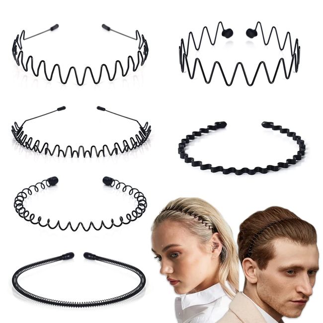 Metall-Stirnband Herren Haarband rutschfest Sport Haarreif für Männer schwarz gewellt Mode Haarband für Hochzeiten im Freien (6 PCS)