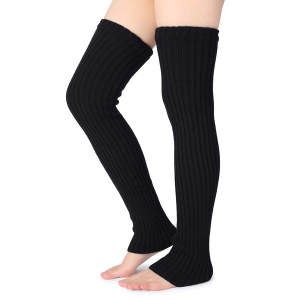 Pareberry Women's Winter Over Knee High Footless Socks Knit Warm Long Leg Warmers (Black)